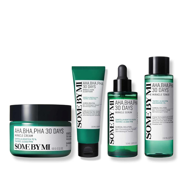 AHA BHA PHA 30 Days Miracle Toner + Cream + Serum + Acne Clear Foam